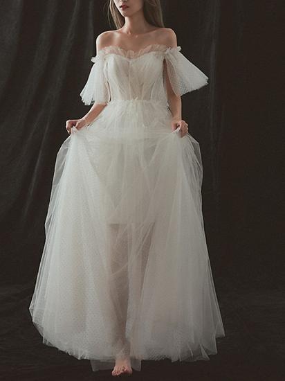 Formal A-Line Wedding Dresses Strapless Tulle Short Sleeve Bridal Gowns On Sale