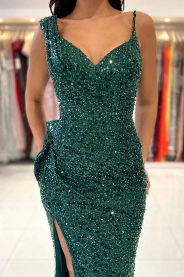 Sparkly Long Prom Dresses Dark Green Glitter Evening Dress_4