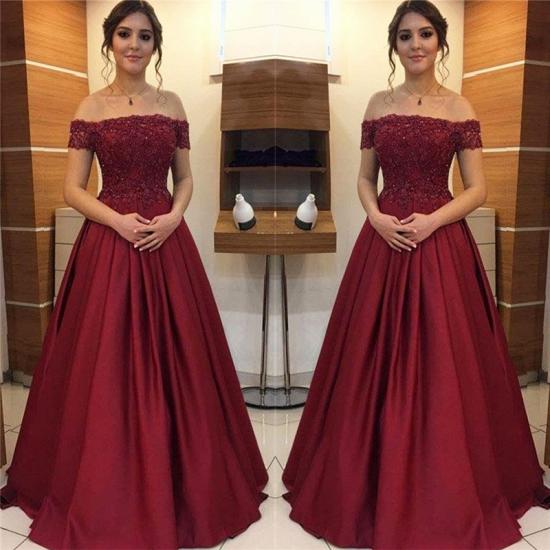 Maroon Off-the-Shoulder Applique Prom Dresses | Sparkly Beads Ruffles Sleeveless Sexy Evening Dresses_2