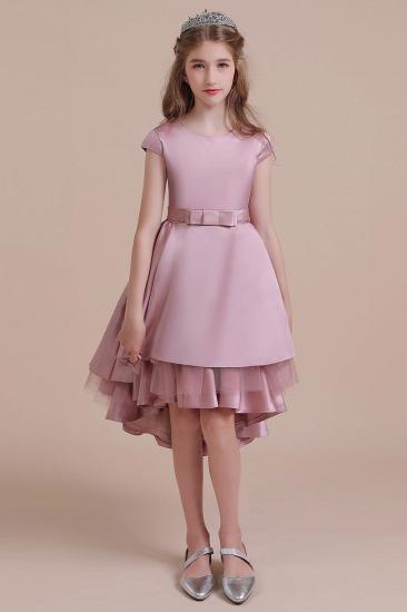 Beautiful Satin High-low Flower Girl Dress | Cap Sleeve A-line Little Girls Dress for Wedding