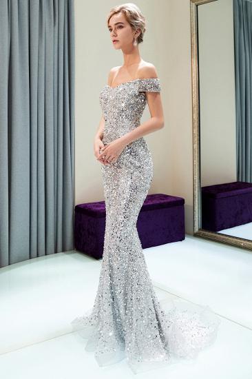 MAUDE | Mermaid Off-the-shoulder Long Sequins Silver Evening Gowns_4