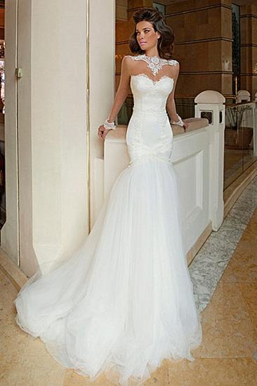 Elegant Mermaid White Wedding Dresses 2022 Applique Zipper Sweep Train Bridal Gowns_1