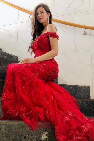 Elegant Long Red Card-Shoulder Evening Dress | Glitter prom dresses_3