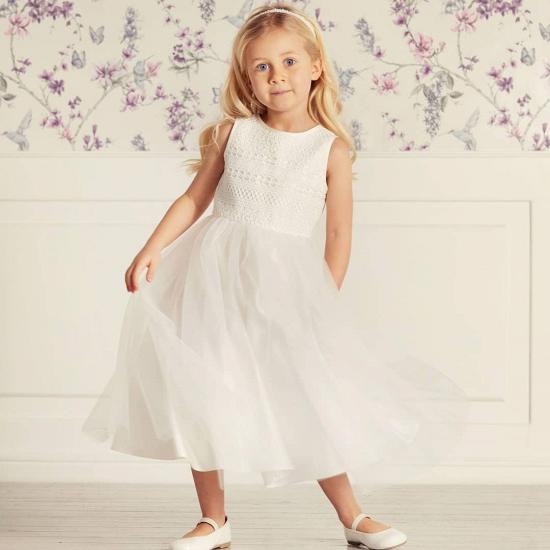 Cute Lace Princess Summer Flower Girl Dresses | White Ankle length Little Girls Pageant Dresses_4