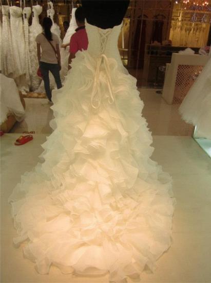 Ruffles Tiered High Quality Wedding Dresses with Long Train Organza Bridal Dress_2