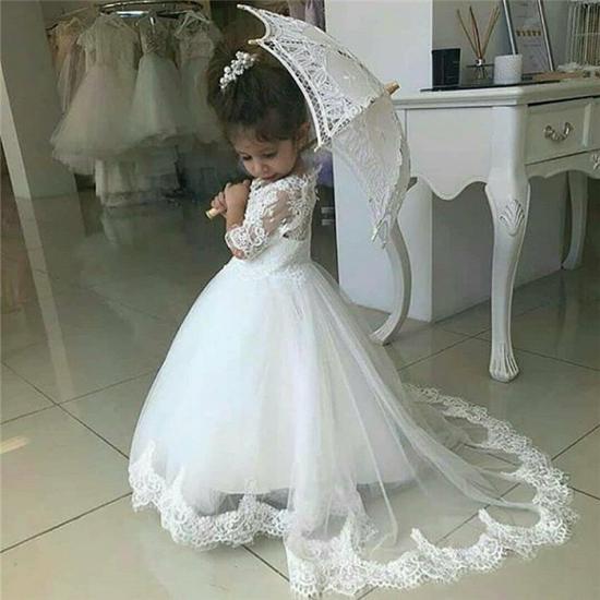 Cute Half Sleeves Lace Flower Girl Dresses | Tulle Ball Gown Wedding Party Dresses_4
