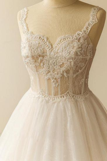 Gorgeous Straps Sleeveless Tulle Wedding Dress | A-line Appliques Lace Bridal Gowns_4