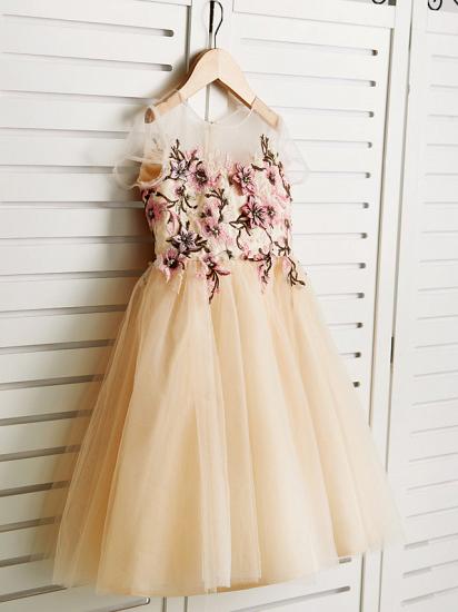 Cute Jewel Tulle Lace Satin Sleeveles Flower Girl Dress On Sale_3