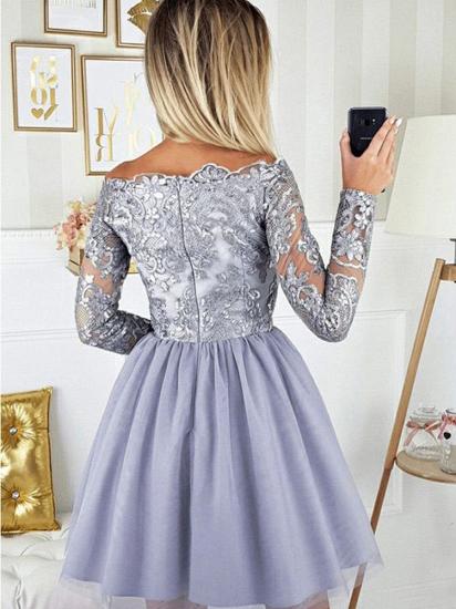 Chic Long Sleeves Short Cocktail Dress Bateau Lace Tulle Party Dress_3