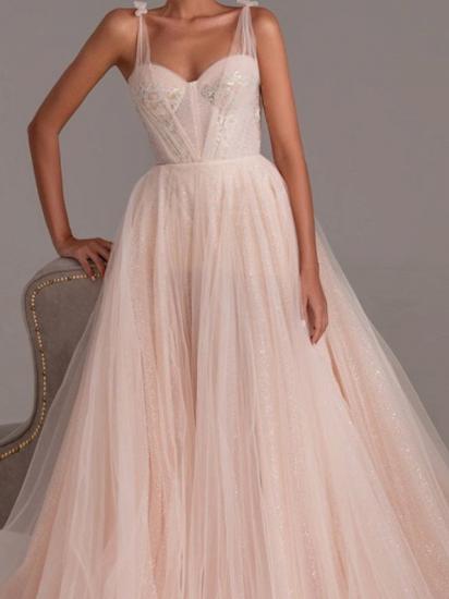 Romantic A-Line Wedding Dress Sweetheart Spaghetti Strap Lace Tulle 3/4 Sleeve Bridal Gowns in Color_2
