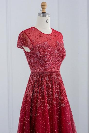 Elegant Jewel Cap Sleeves Formal Dress Shiny Beading Eveing Dress with Zipper_4