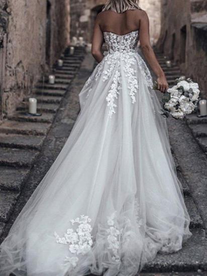 Romantic A-Line Sweetheart Tulle Wedding Dress Boho Beach Lace Bridal Gowns Online_2