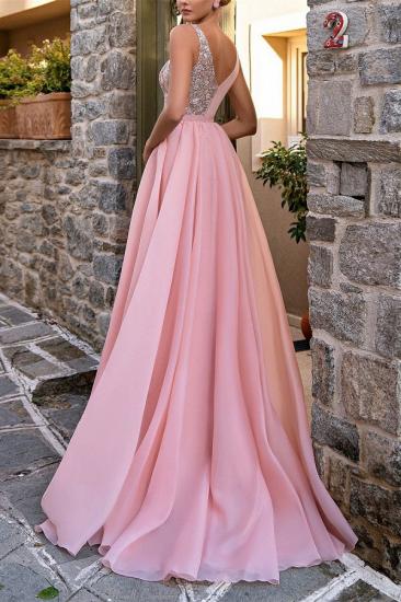 Rosa Abendkleider mit langem V-Ausschnitt | Glitzernde Ballkleider_2