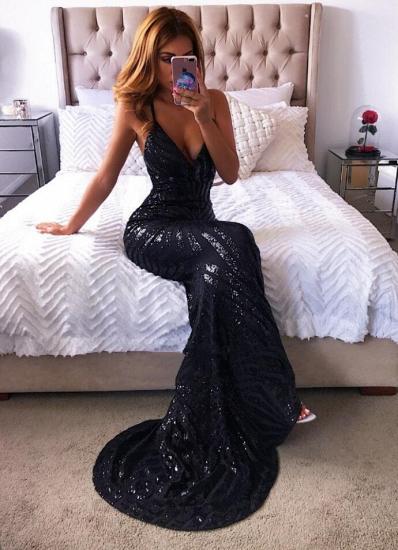 Sexy Mermaid Black Prom Dresses | 2022 Spaghetti-Straps Long Sequins Evening Dresses_2