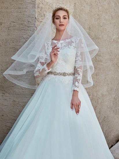 Beautiful Ball Gown Wedding Dress Bateau Lace Tulle Long Sleeves Bridal Gowns with Chapel Train_15