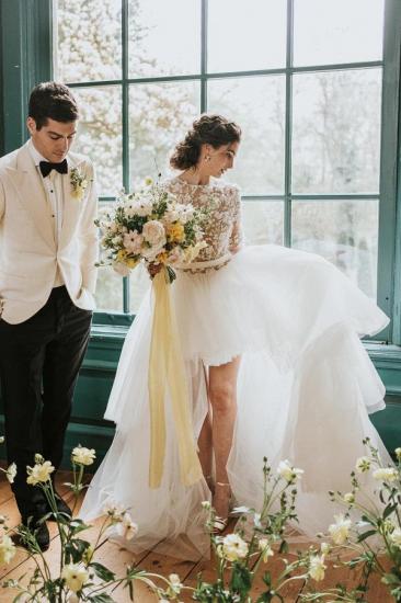 Elegant Wedding Dresses With Sleeves | Hi-lo wedding dresses with lace