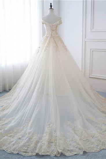 TsClothzone Wunderschönes ärmelloses Tüll-Hochzeitskleid mit V-Ausschnitt, Champagner-Applikationen, Brautkleider online_3