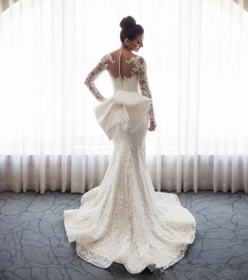 Chic Long Sleeve Mermaid Lace Wedding Dress With Detachable Train_2