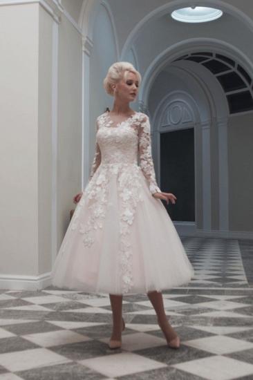 Vintage Ivory Long sleeves Lace appliques Short Wedding Dress