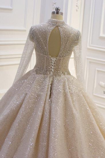 Shiny Sequined Long sleeves Pleats Champange Wedding Dress_3