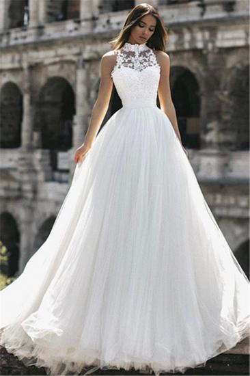 Elegant High Neck Sleeveless Appliques A-Line Floor-Length Wedding Dresses_4