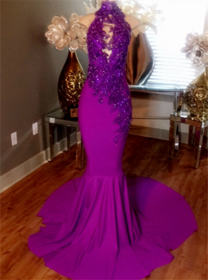 Sleeveless Lace-Appliques Mermaid Dresses High-Neck Beaded Prom with Court Train