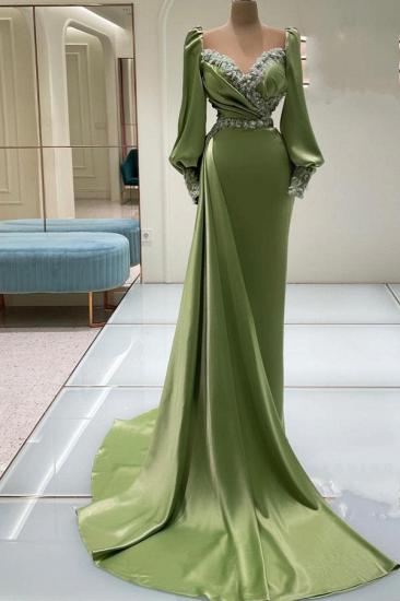 Green evening dress long cheap | Prom dress with sleeves_1
