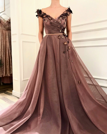 Stunning Brown Prom Dress | V-Neck Ball Gown Evening Gowns_3