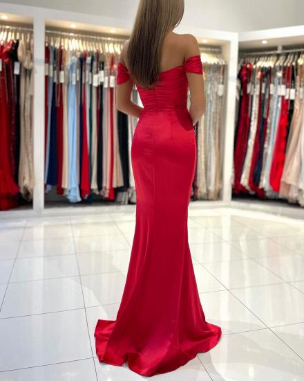 Red Card-Shoulder Heart Neck Side Slit Ball Gown｜Simple Evening Dresses Cheap_2