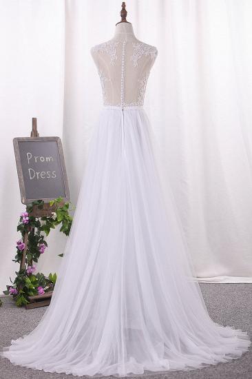 TsClothzone Elegant Jewel Tull Lace Wedding Dress Sleeveless Appliques Ruffles Bridal Gowns On Sale_3