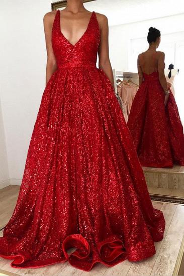 Hot Ruby backless Shining Sequin V-neck Ball Gown Evening Gowns Online