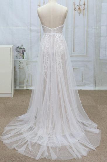 Sexy V-neck Straps Sleeveless Wedding Dress | Lace Appliques Tulle Bridal Gowns_3