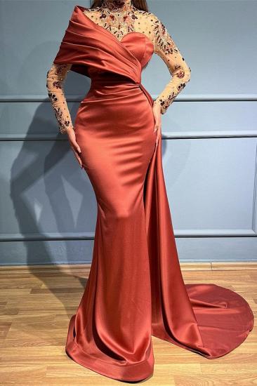 Red evening dresses with sleeves | Prom dresses long glitter_1