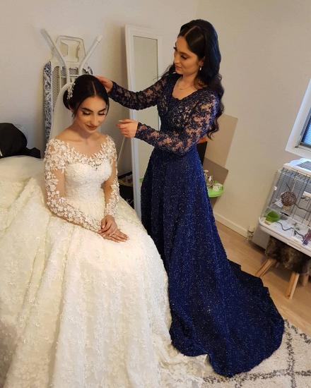 Gorgeous Floral Lace Long Sleeves Bridal Dresses Wedding Dress Aline for Bride_11