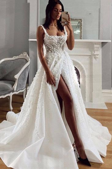 Side Split Wedding Dress 3D Floral Sleeveless Gown for Brides_1