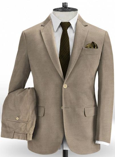 Italian beige cotton notched lapel casual suit | two-piece suit_1