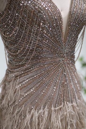 Luxuriöses Meerjungfrau-Abendkleid mit V-Ausschnitt für Damen, glitzernde Perlen, Flügelärmel, Quasten, lange Hochzeits-Party-Kleider_8