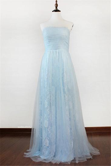 Ice Blue Strapless Lace Applique Prom Dresses 2022 Elegant Sweep Train Sheath Homecoming Dresses_1
