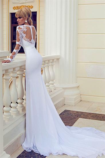 Bateau Lace Sexy Wedding Dresses 2022 Long Sleeve Side Slit Court Train Chiffon Bridal Gowns