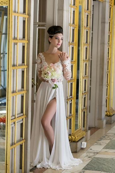 Plunging Neck Long Sleeve Summer Wedding Dress Chiffon Split 2022 Beach Bridal Gowns_3
