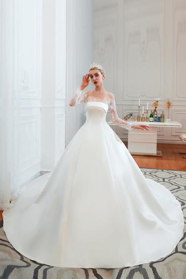 Romantic Lace Long Sleeves Princess Satin Wedding Dress | Princess Bridal Gowns with Cathedral Train_5