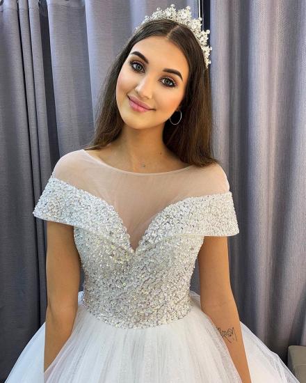 Wunderschönes schulterfreies Brautkleid mit Kristallen Tüll Prinzessin_3
