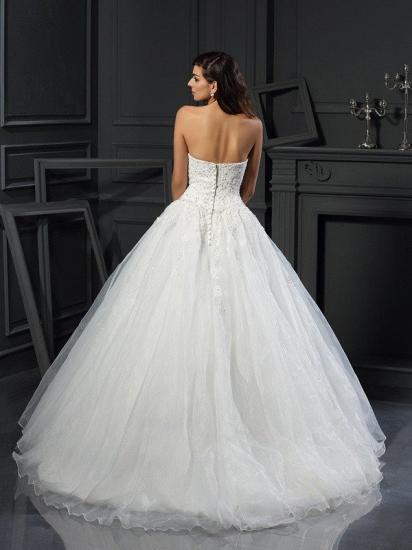 Sweetheart Beading Ball Gown Sleeveless Long Tulle Wedding Dresses_3