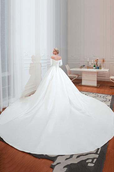 2/3 Langarm Ballkleid Weiß Brautkleid mit weichen Falten | Einfache Luxus-Brautkleider für die Winterhochzeit_10