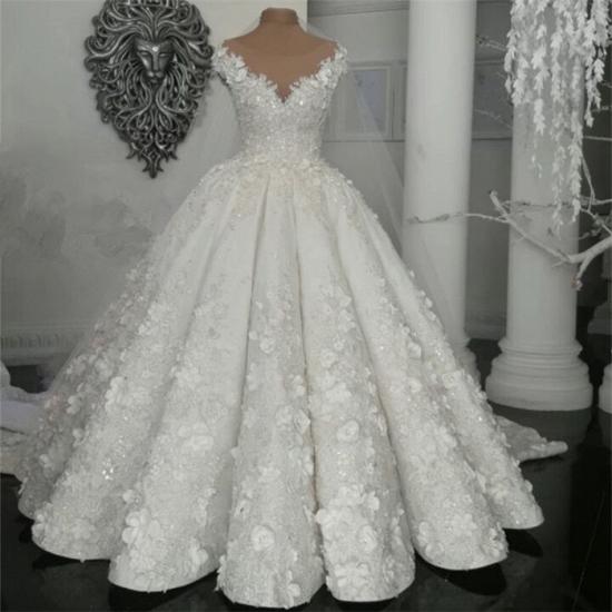 Luxury Sleeveless Crystal Wedding Dresses | Sheer Tulle Flowers Bridal Gowns with Beading_3