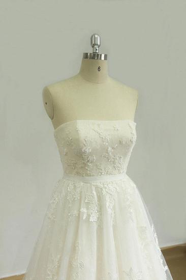 Elegantes trägerloses Spitzen-Tüll-Hochzeitskleid | Applikationen Weiße A-Linie Brautkleider_4