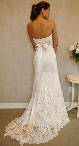 Empire Sexy White Lace Long Wedding Dress Popular Crystal Bowknot Sweep Train Bridal Gowns_2