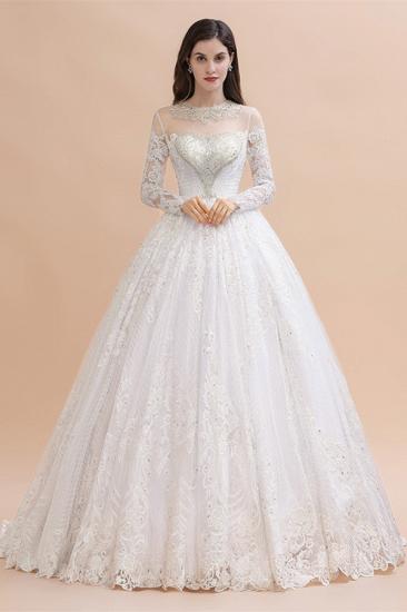Glamorous Long Sleeve Beads White/Ivory Lace Appliques Wedding Dress_1