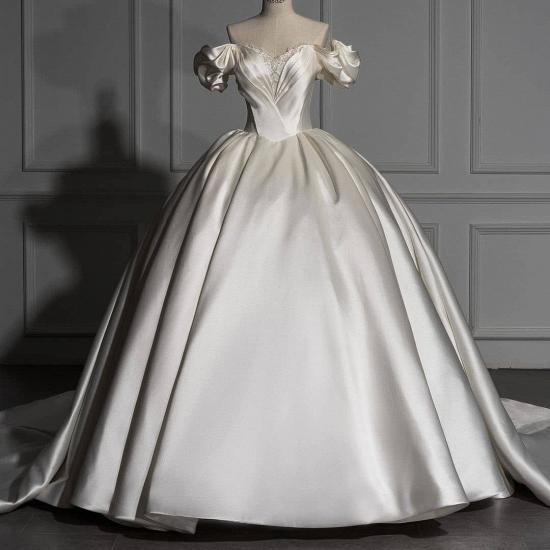 Romantic Off the Shoulder Ball Gown Satin Wedding Dresses_2
