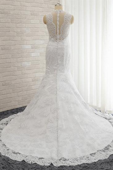 TsClothzone Chic Mermaid V-Neck Lace Wedding Dress Appliques Sleeveless Beadings Bridal Gowns On Sale_3